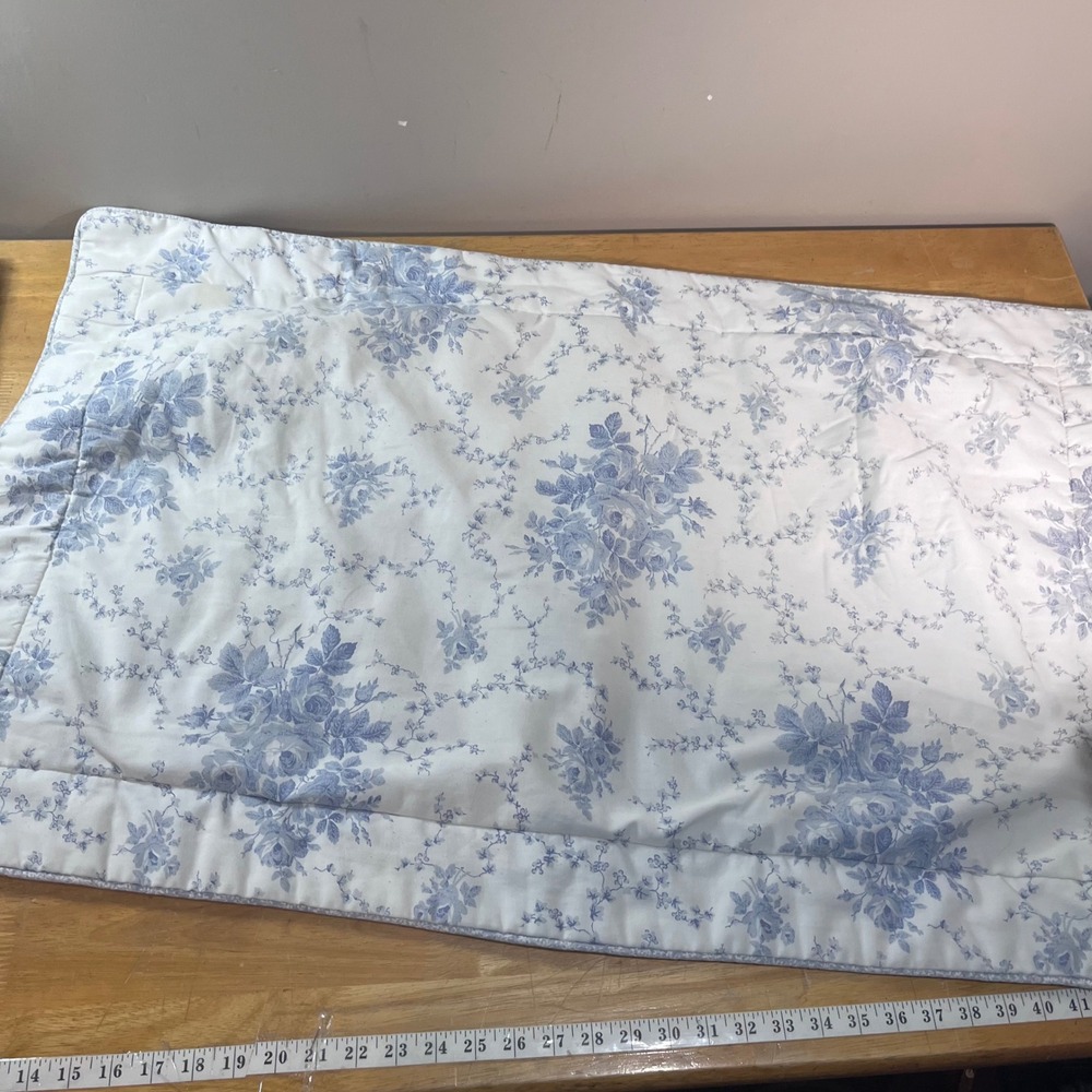 Laura Ashley Pillow Sham King Blue White Vtg Floral Toile Quilted Cottagecore